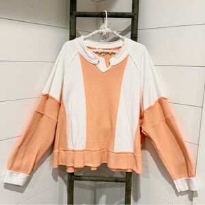 NEW POL 48 hr special: Peach & White Colorblock Waffle Knit Pullover